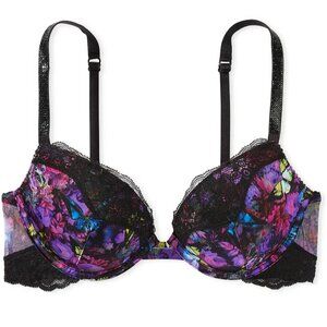 Victoria's Secret Shine Strap Lace Trim Push-Up Bra / Moody Floral / Size 32DD